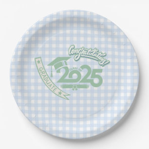 Faye en Lauren Lichtblauw Gingham Afstuderen 2025 Papieren Bordje