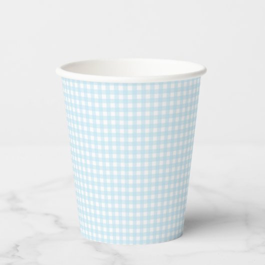 Faye en Lauren Light Blue Gingham Papieren Bekers (Voorkant)