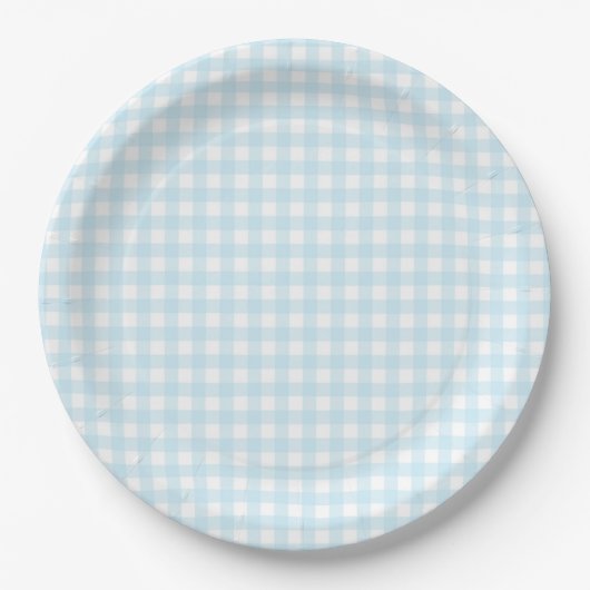 Faye en Lauren Light Blue Gingham Papieren Bordje (Voorkant)