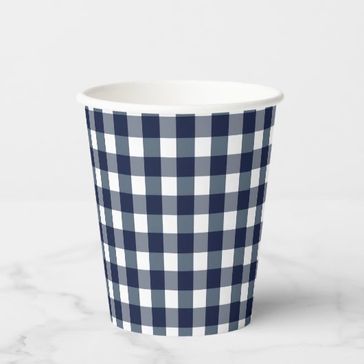 Faye en Lauren Navy Gingham Papieren Bekers (Voorkant)