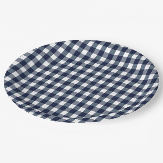 Faye en Lauren Navy Gingham Papieren Bordje (Gekanteld)