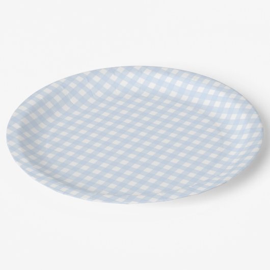 Faye en Lauren Pastel Blue Gingham Papieren Bordje (Gekanteld)