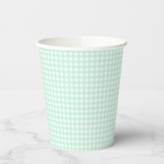 Faye en Lauren Pastel Gingham Green Papieren Bekers (Links)