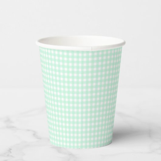 Faye en Lauren Pastel Gingham Green Papieren Bekers (Rechts)