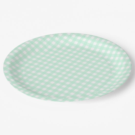 Faye en Lauren Pastel Gingham Green Papieren Bordje (Gekanteld)