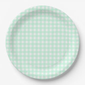 Faye en Lauren Pastel Gingham Green Papieren Bordje (Voorkant)