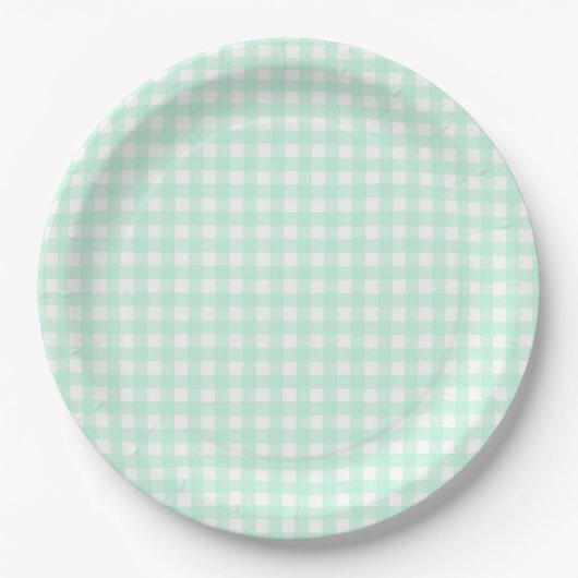 Faye en Lauren Pastel Gingham Green Papieren Bordje (Voorkant)