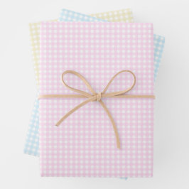 Faye en Lauren Pastel Gingham in drie heldere kleu Inpakpapier Vel