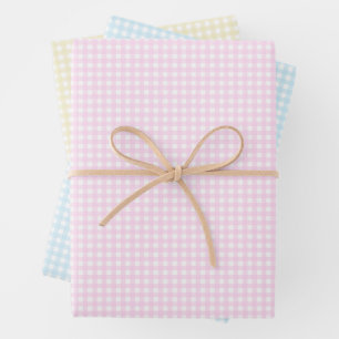 Faye en Lauren Pastel Gingham in drie heldere kleu Inpakpapier Vel