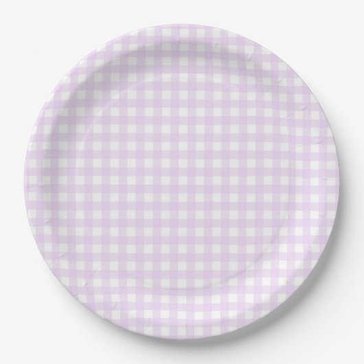 Faye en Lauren Pastel Paars Gingham Papieren Bordje (Voorkant)