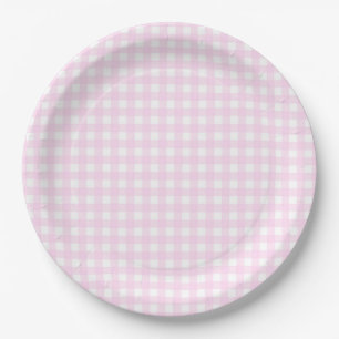 Faye en Lauren Pastel Pink Gingham Papieren Bordje