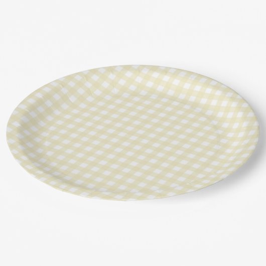 Faye en Lauren Pastel Yellow Gingham Papieren Bordje (Gekanteld)