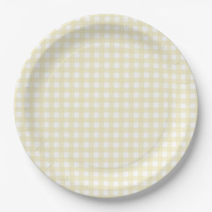 Faye en Lauren Pastel Yellow Gingham Papieren Bordje