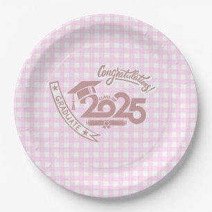 Faye en Lauren Pink Gingham Afstuderen 2025 Papieren Bordje
