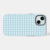 Faye en Lauren Zachte Blauwe Gingham iPhone 15 Case (Achterkant horizontaal)