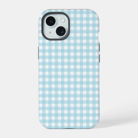 Faye en Lauren Zachte Blauwe Gingham iPhone 15 Case (Achterkant)