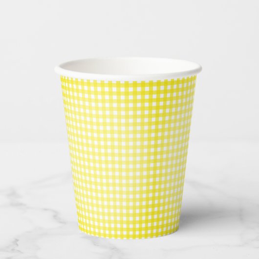 Faye Yellow Gingham Paper Cups Papieren Bekers (Voorkant)