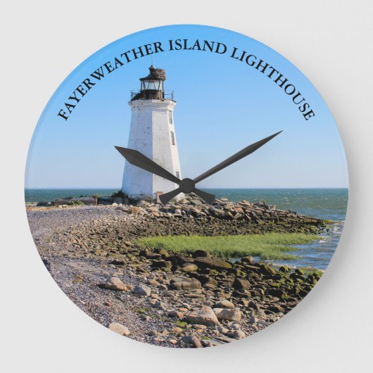 Fayerweather Island Lighthouse CT Round Wall Clock Grote Klok (Voorkant)