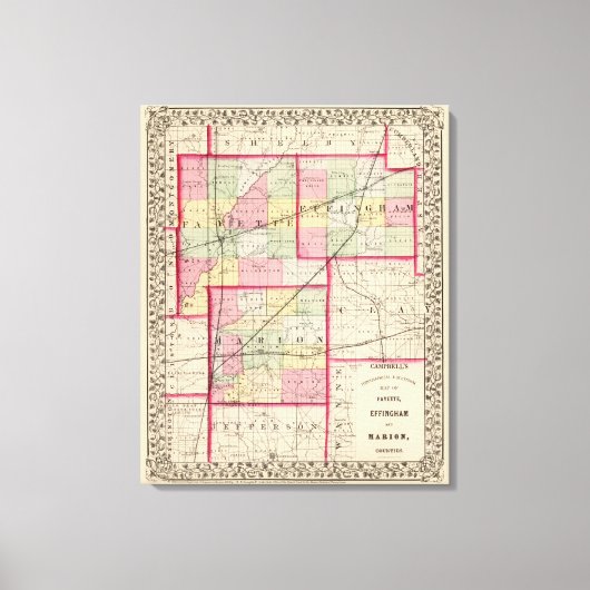 Fayette, Effingham, Marion, graafschappen Canvas Afdruk (Voorkant)