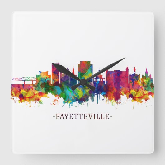 Fayetteville North Carolina Skyline Vierkante Klok (Voorkant)