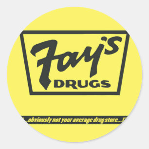 Fay's Drugs   de Onsterfelijke Gele Zak Ronde Sticker