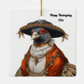 Fazant draagt pelgrimskleding keramisch ornament (Achterkant)