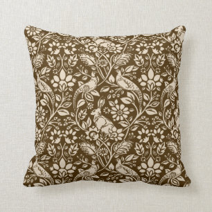Fazant en haas patroon, bruin en beige kussen