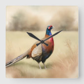 Fazant in Golden Meadow Vierkante Klok (Voorkant)