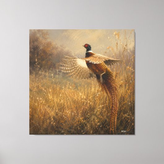 Fazant in gouden vlucht canvas afdruk (Voorkant)