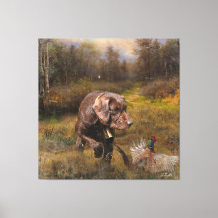 Fazant jacht met een Pudelpointers Canvas Afdruk