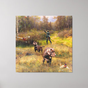 Fazant jacht met een Pudelpointers Canvas Afdruk