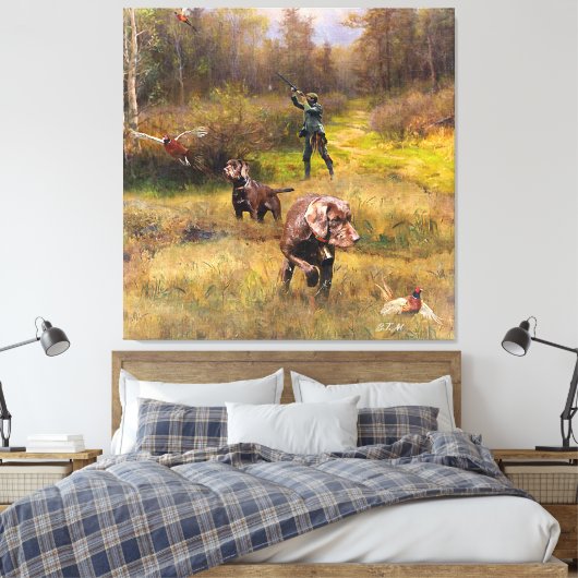 Fazant jacht met een Pudelpointers Canvas Afdruk (Insitu (Slaapkamer))