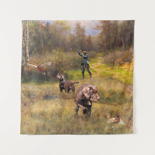 Fazant jacht met een Pudelpointers Wandkleed (Voorkant)