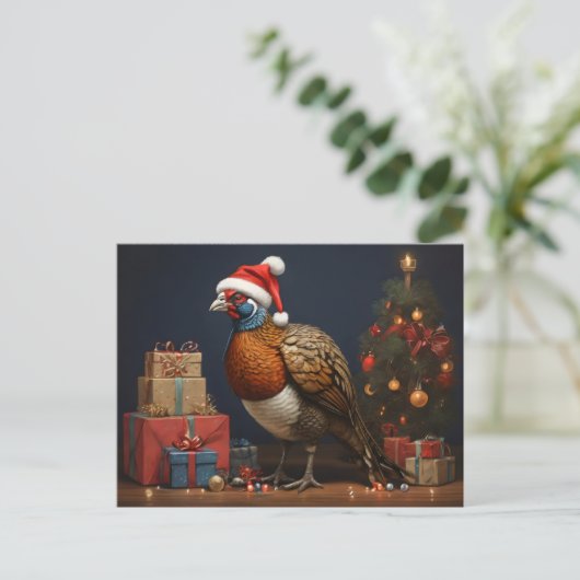 Fazant met kerstboom en cadeaus briefkaart (Staand voorkant)