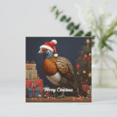 Fazant met kerstboom en cadeaus kaart (Staand voorkant)
