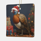 Fazant met kerstboom en cadeaus keramisch ornament (Links)