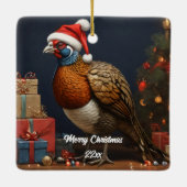 Fazant met kerstboom en cadeaus keramisch ornament (Achterkant)