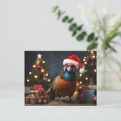 Fazant met kerstmuts briefkaart (Staand voorkant)