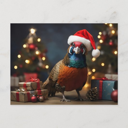 Fazant met kerstmuts briefkaart (Voorkant)