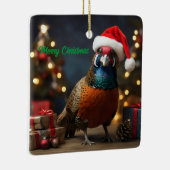 Fazant met kerstmuts keramisch ornament (Rechts)
