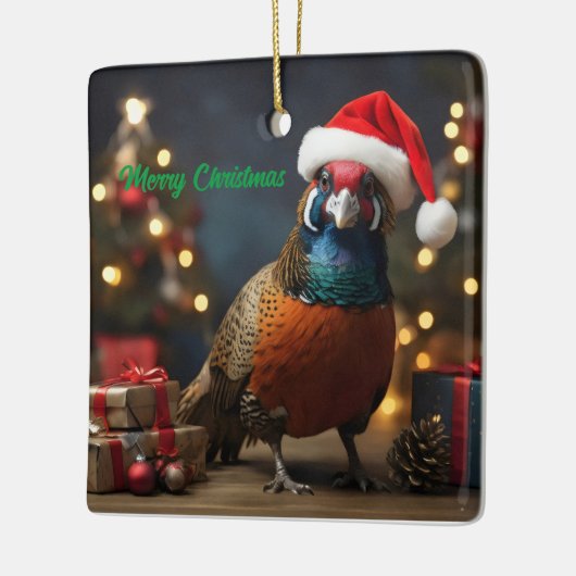 Fazant met kerstmuts keramisch ornament (Links)