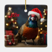 Fazant met kerstmuts keramisch ornament (Achterkant)
