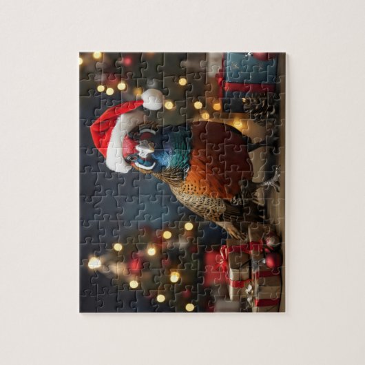 Fazant met kerstmuts legpuzzel (Verticaal)
