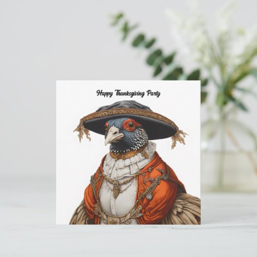 fazant met pelgrimskleding kaart (Staand voorkant)