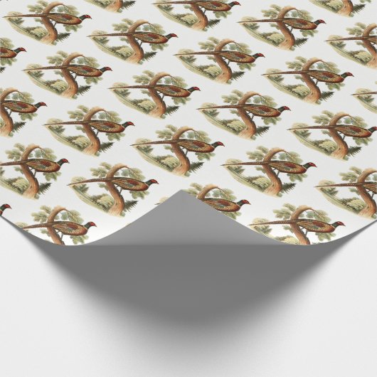 fazant op vertakking met Trees Tekenkleur Cadeaupapier (Hoek)