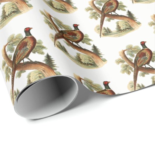 fazant op vertakking met Trees Tekenkleur Cadeaupapier (Rol Hoek)
