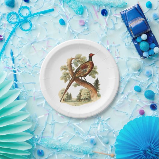 fazant op vertakking met Trees Tekenkleur Papieren Bordje (Feest)