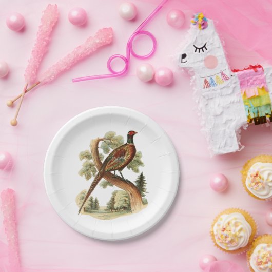 fazant op vertakking met Trees Tekenkleur Papieren Bordje (Feest)