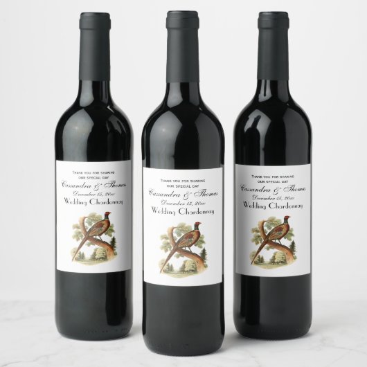  fazant op vertakking met Trees Tekenkleur Wijn Etiket (Flessen)