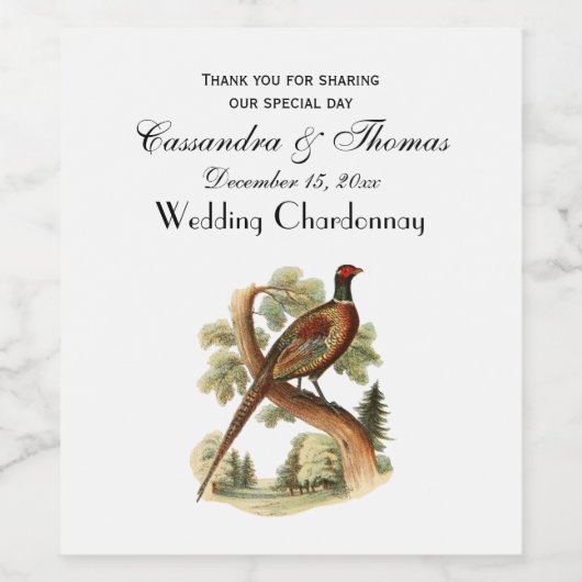  fazant op vertakking met Trees Tekenkleur Wijn Etiket (Enkel label)